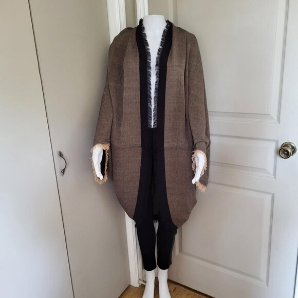 Free People Fringed Shawl/Wrap - Brown with Black - Picture 1 of 5